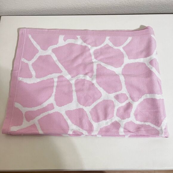 Pottery Barn Kids Pink White Giraffe Print Baby Blanket 100% Cotton Knit PBK - Picture 5 of 12